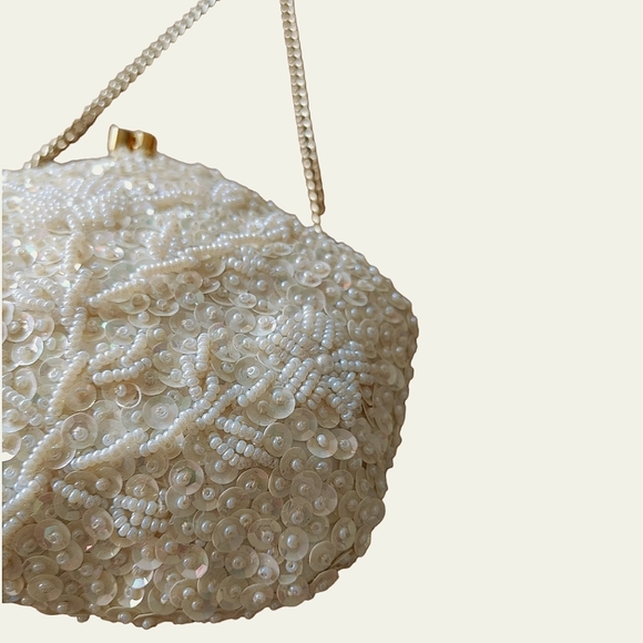 Ivory Cream Beaded with Sequin Mini Evening Handbag - Picture 11 of 17